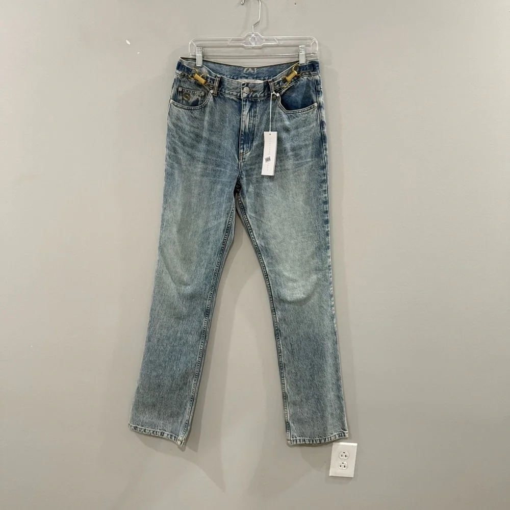 NWT Stella McCartney Jeans Gold Clasp-Embellished Tapered in Blue Denim